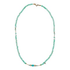 Australian Chrysoprase Diamonds Beaded Necklace with Sleeping Beauty Turquoises