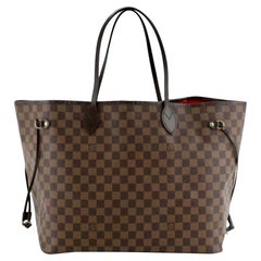 Used Louis Vuitton Damier Ebene Neverfull MM Shoulder Bag Canvas Purse. VI 1019