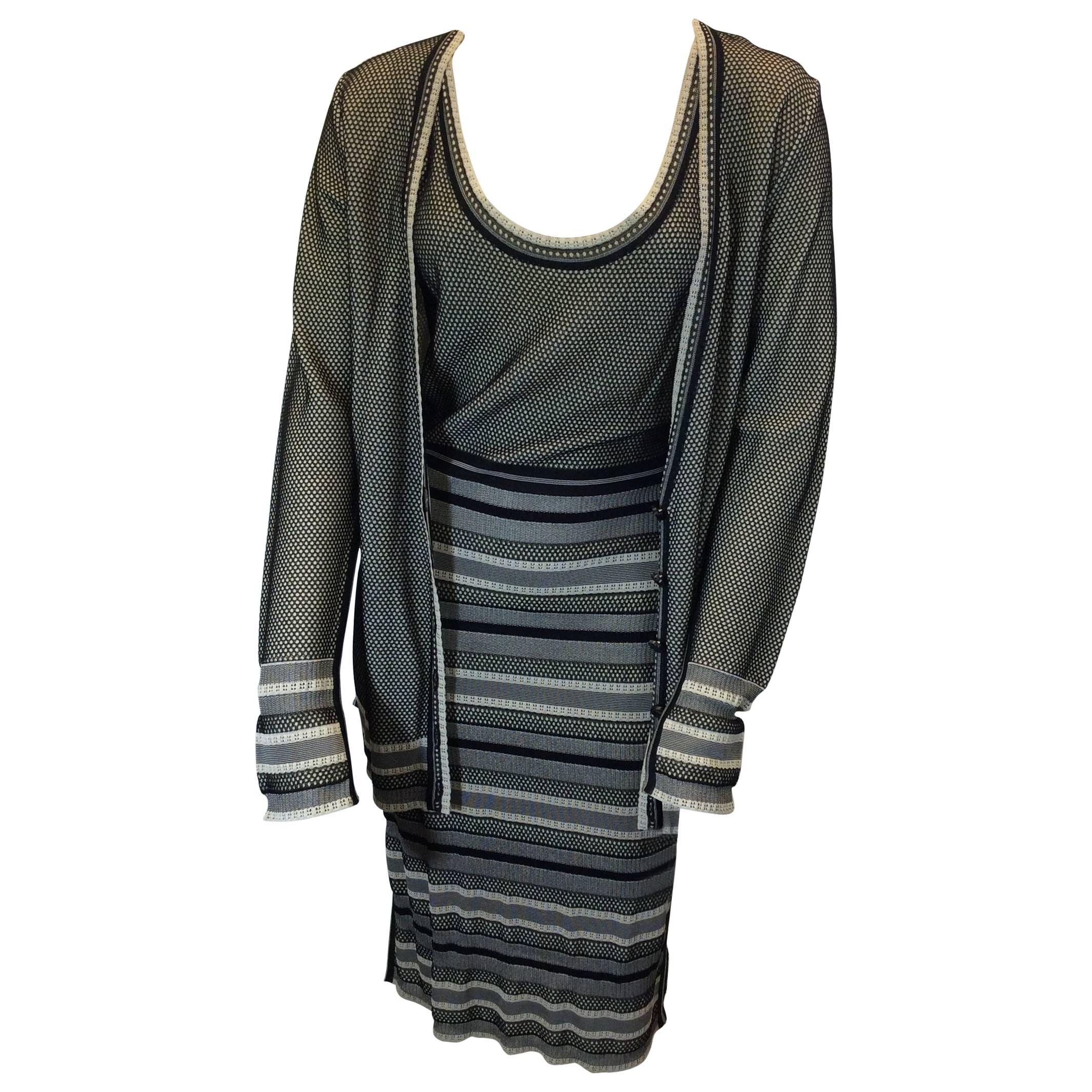 Zac Posen Striped Knit Dress and Cardigan Set For Sale