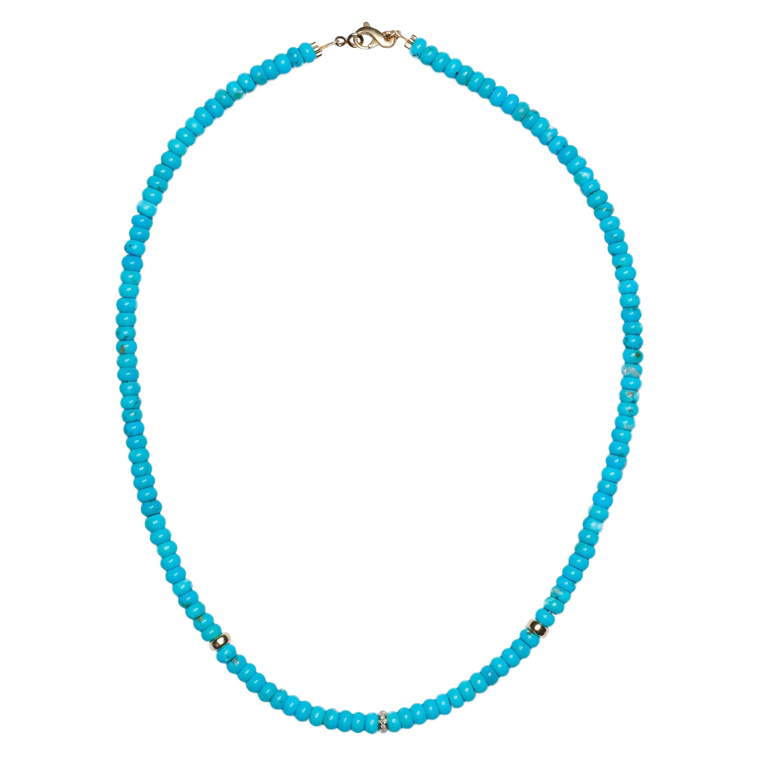 Arizona Sleeping Beauty Turquoise Necklace with Diamonds in 14K Solid Gold For Sale