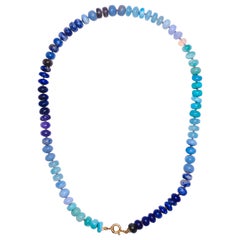 Sleeping Beauty Turquoise Beaded Necklace with Ethiopian Opals in 14K Solid Gold