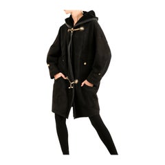 Retro Gianni Versace 90's XS - L black leather suede shearling bondage coat jacket