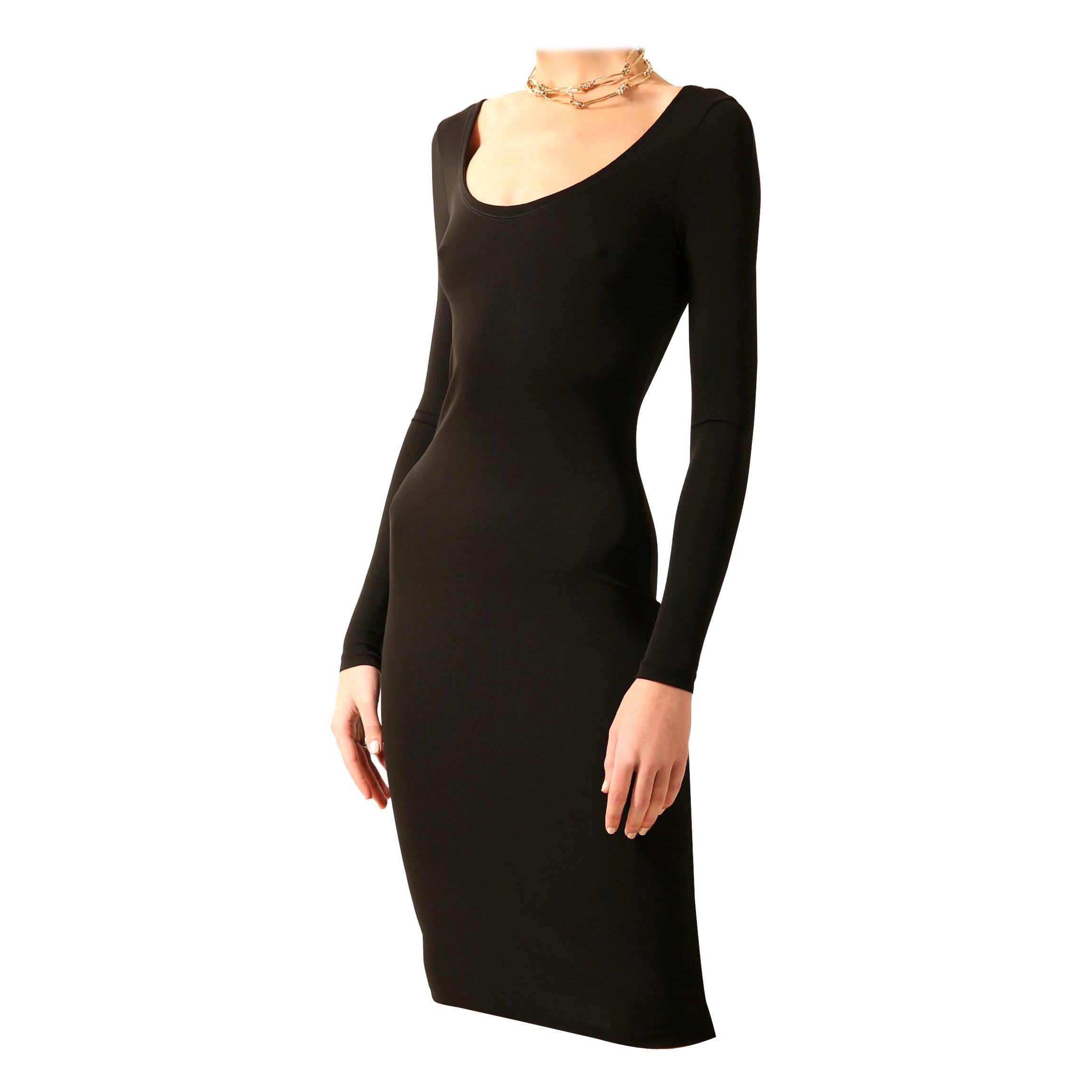 Calvin Klein black stretch scoop neck backless body con midi length dress US 2 For Sale