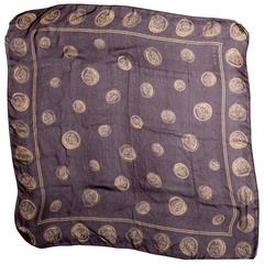 Gucci Aubergine Silk Scarf with Gold Coins