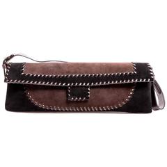 Ferragamo Black and Brown Suede Whipstich Shoulder Bag