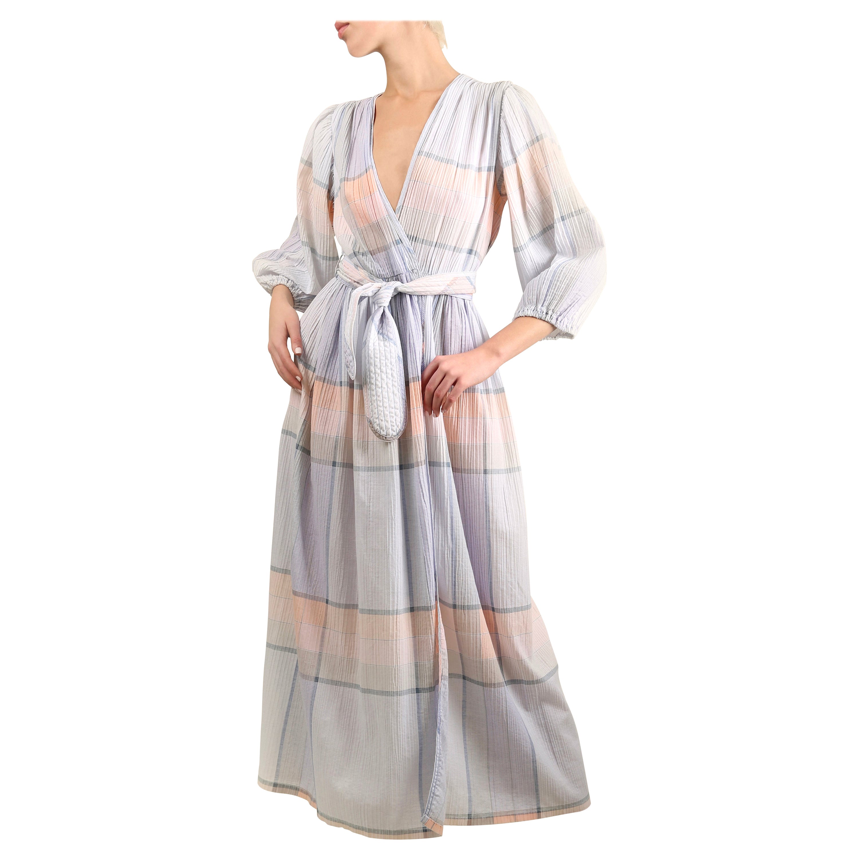 Oscar de la Renta vintage puff sleeve prairie plisse wrap belted maxi dress robe