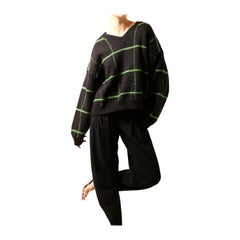 Dries Van Noten oversized black green check print knitted wool ribbed sweater