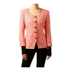 Christian Dior Vintage rojo blanco tweed cuadros gingham estampado joya chaqueta blazer