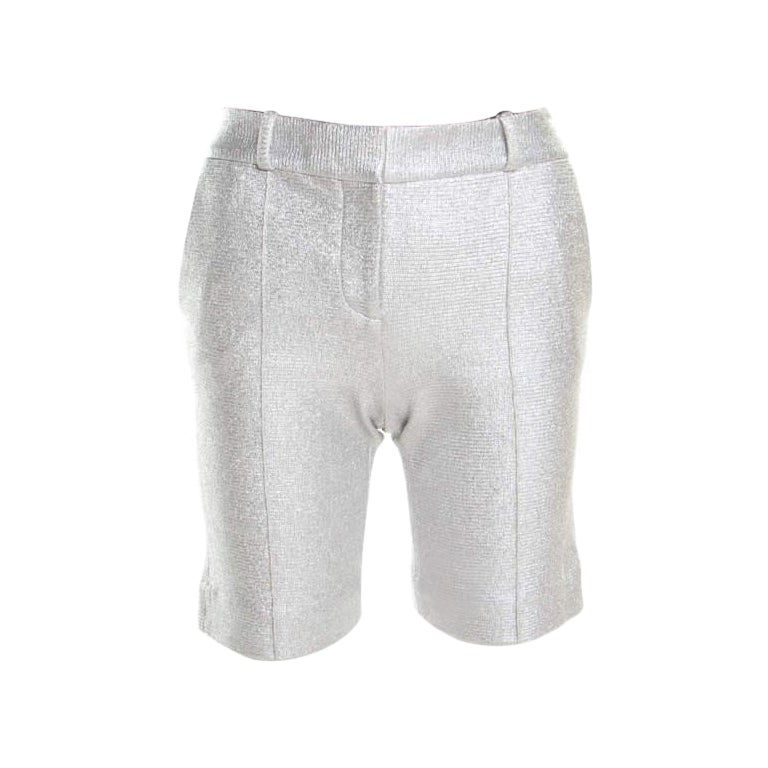 Diane von Furstenberg Metallic Silver Silk Lined New Boymuda Shorts S For Sale