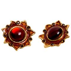 Vintage Christian Lacroix Gold Metal and Amber Glass Earrings