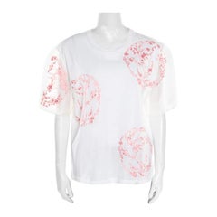 Alexander McQueen White Cotton Floral Embroidered Silk Sleeve Detail Oversized T