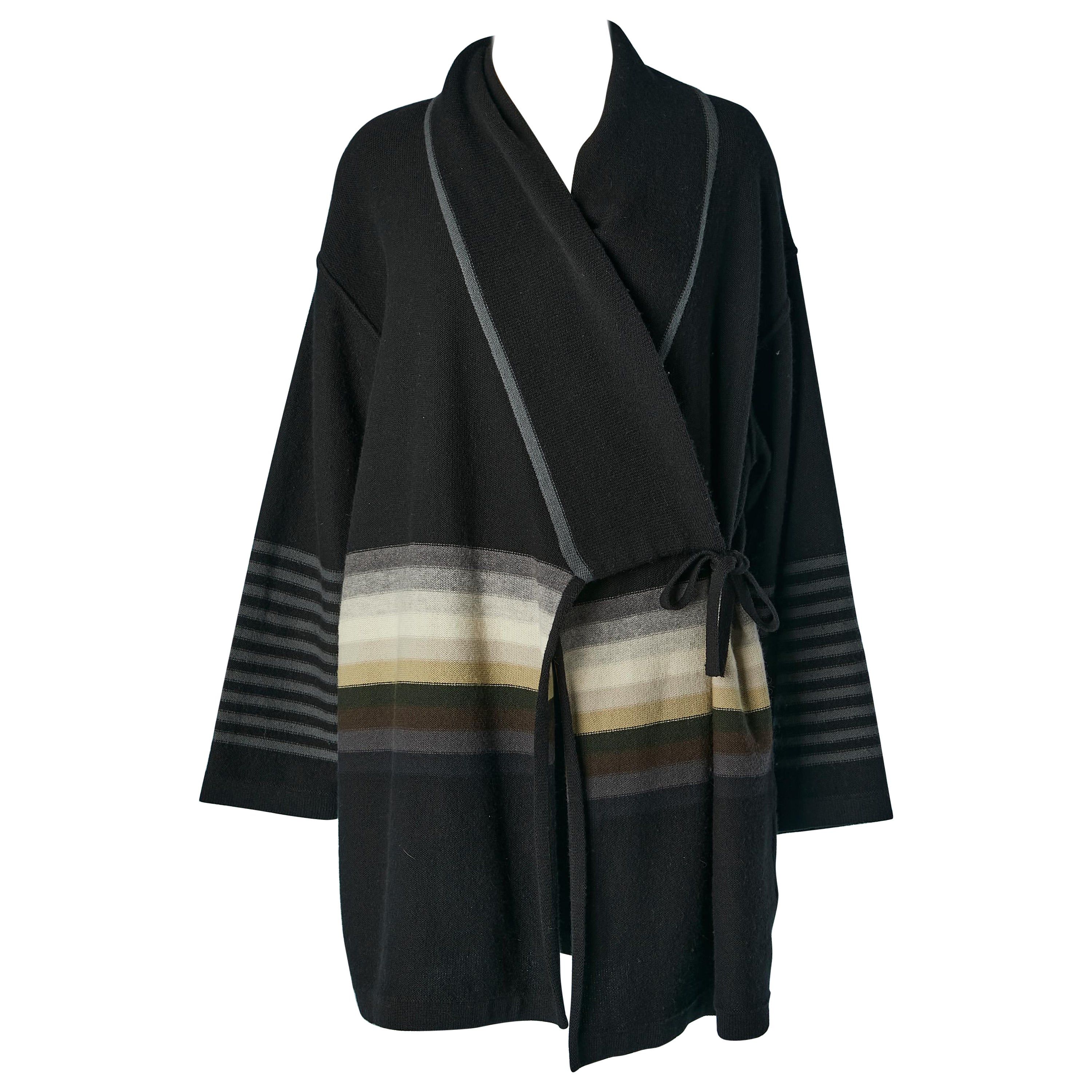 Long wrapped cardigan in wool and angora with stripes pattern Sonia Rykiel 