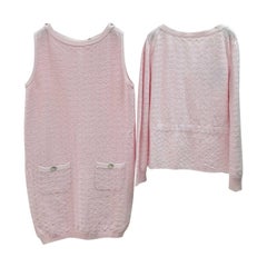 CHANEL 2014 Pink Cotton Dress Cardigan Suit Set
