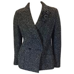 Chanel Black and White Sequined Tweed Jacket with Florettes