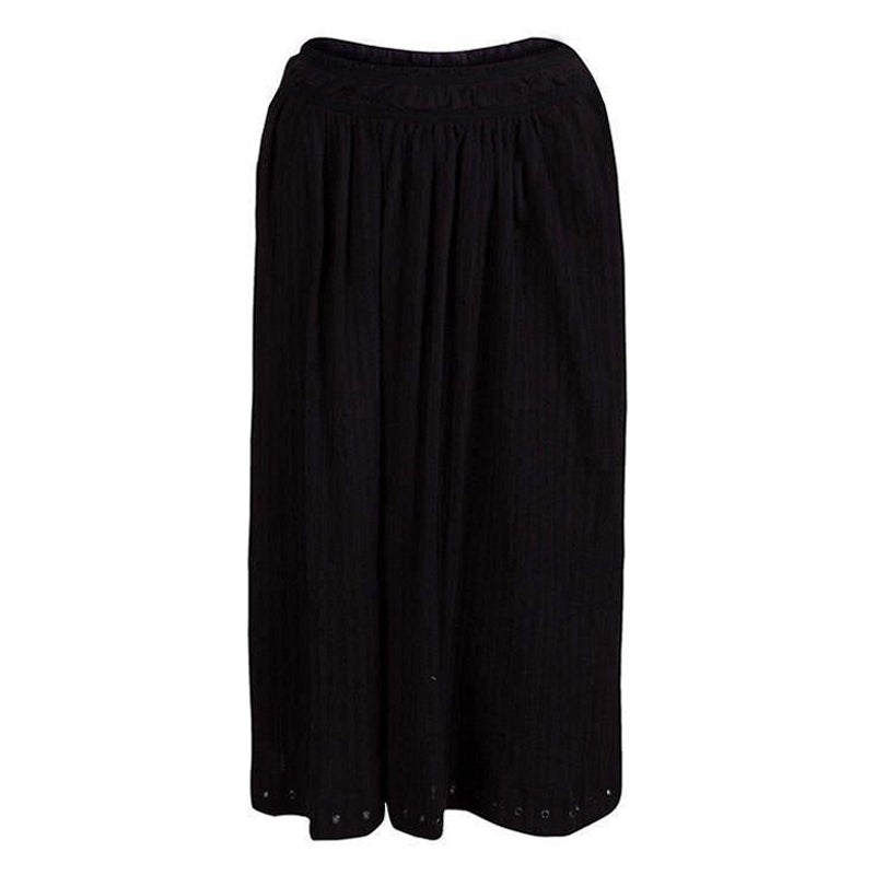 Isabel Marant Etoile Black Cotton Eyelet Detail Gathered Skirt S For Sale