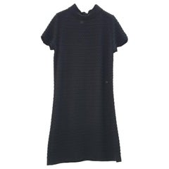 CHANEL Black CC Logo Button Boat Neck A-line Knit Mini Dress
