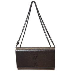 Saint Laurent Black Python Crossbody Flap Bag with Adjustable Strap