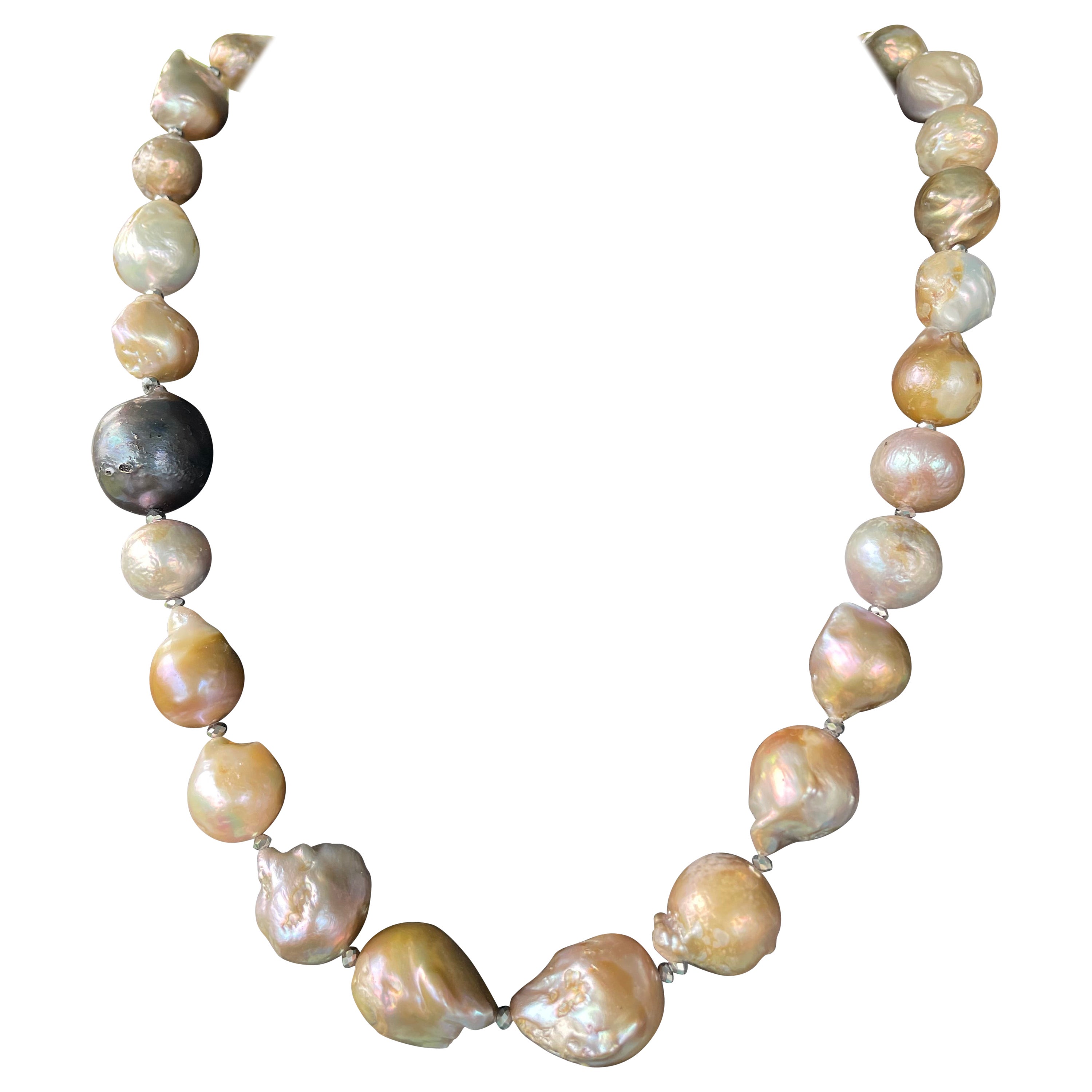 LB offers Large Pastel Baroque Pearls with Pyrite spacers necklace For Sale