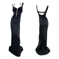 Iconic Tom Ford for Gucci F/W 2003 Runway Black Corset Stretch Dress Gown 38