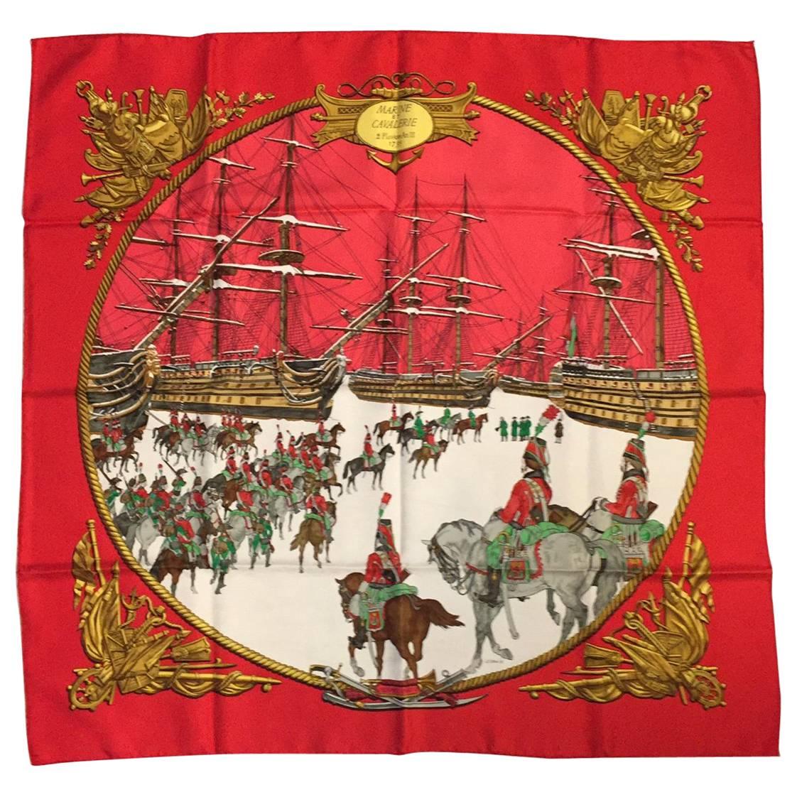 Hermes Marine et Cavalerie  2 Pluviose AN III 1795 Silk Twill Scarf by Ledoux