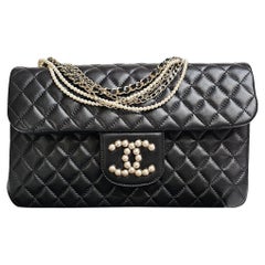 Rare Chanel Black Diamond Quilted Pearl Multi Chain Westminister Shoulder Bag