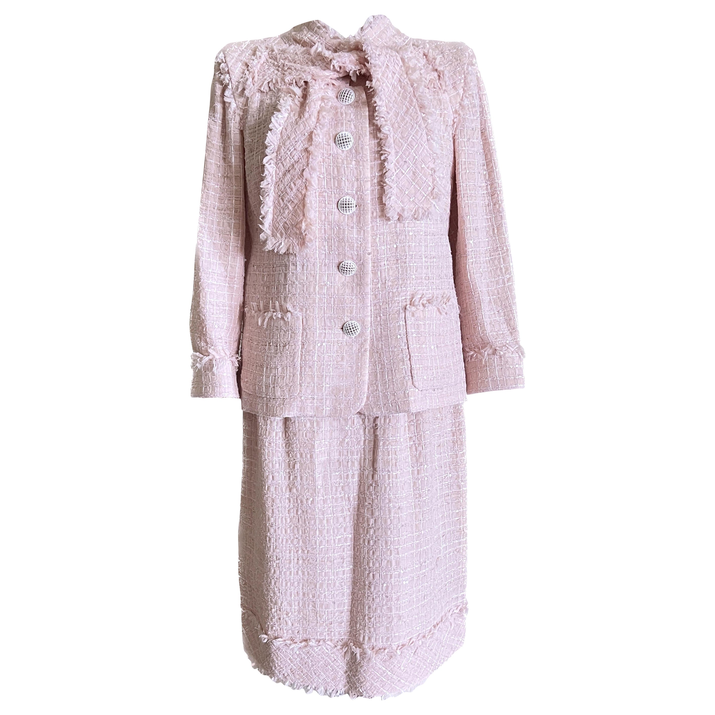 Chanel New Barbie Style Ribbon Tweed Jacket and Skirt Set For Sale