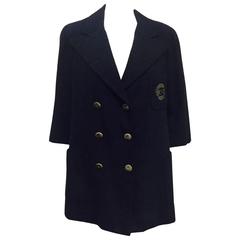 Chanel Navy Tweed Double Breasted Captain's Jacket W. Gold Buttons Size 46