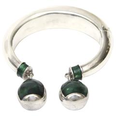 Signed Italian Gucci Sterling Silver and Malachite Enamel Bracelet/Cuff 11