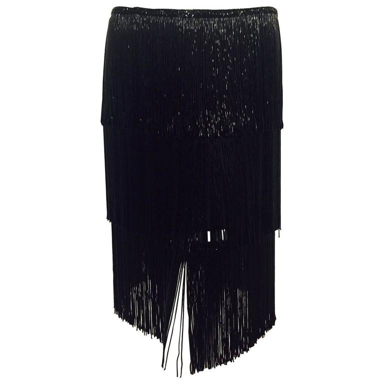 Naeem Khan Black Bugle Beaded Fringe Skirt at 1stDibs naeem khan
