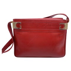 Gucci Vintage Red Leather Rectangular Bucket Shoulder Bag