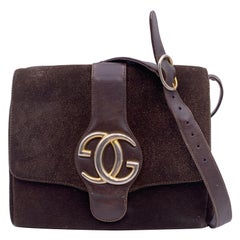 Gucci Vintage Brown Suede and Leather GG Logo Shoulder Bag