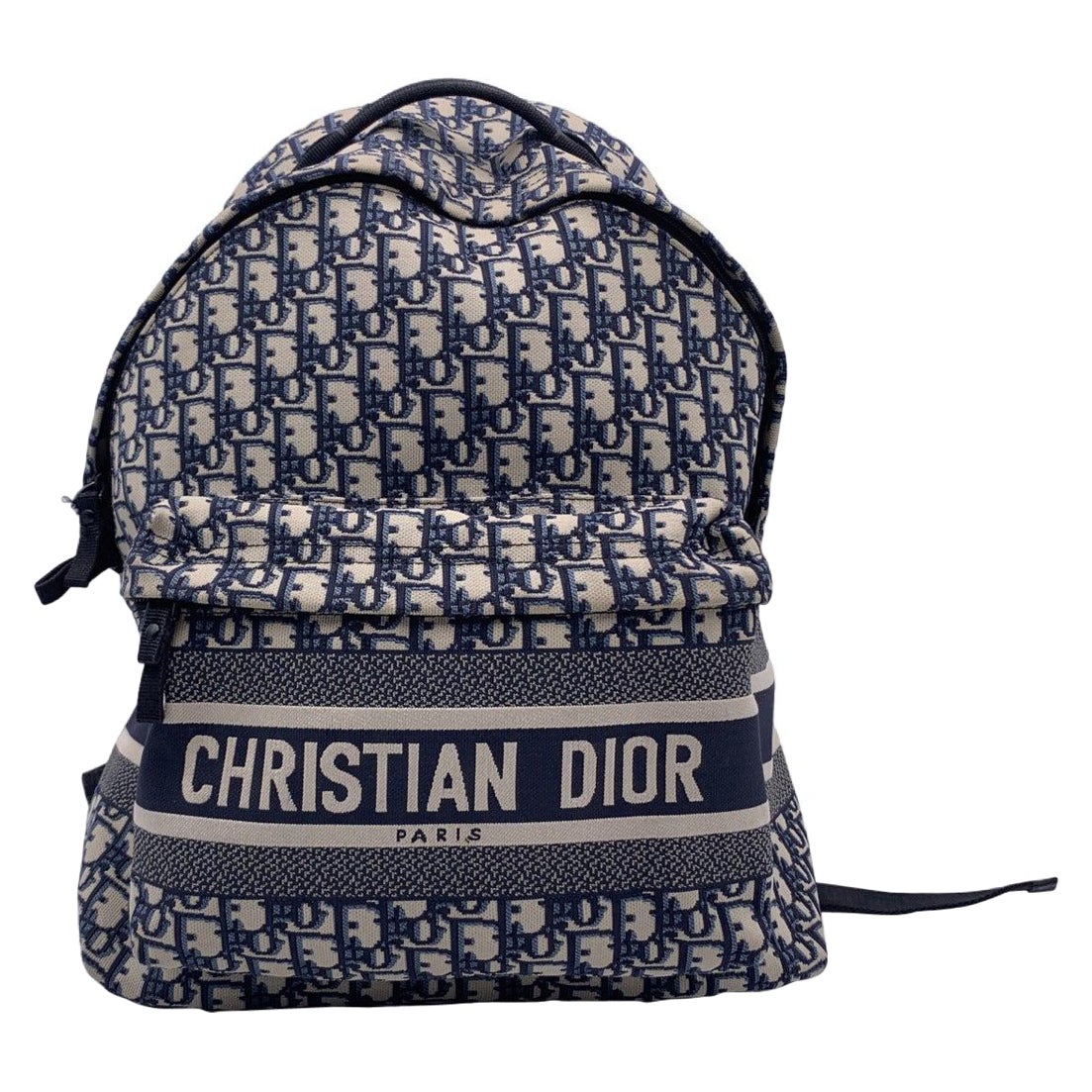 Christian Dior Blue Oblique Jacquard Canvas Dior Travel Backpack Bag For Sale