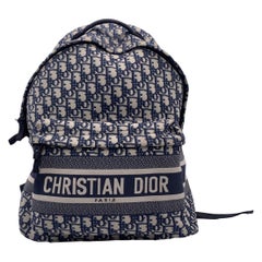 Used Christian Dior Blue Oblique Jacquard Canvas Dior Travel Backpack Bag