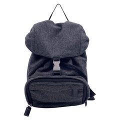 Prada Used Grey Wool Single Buckle Backpack Shoulder Bag