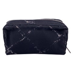 Chanel Vintage Black Canvas Nylon Old Travel Line Mini Zip Pouch