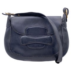 Gucci Vintage Navy Blue Leather Flap Shoulder Bag