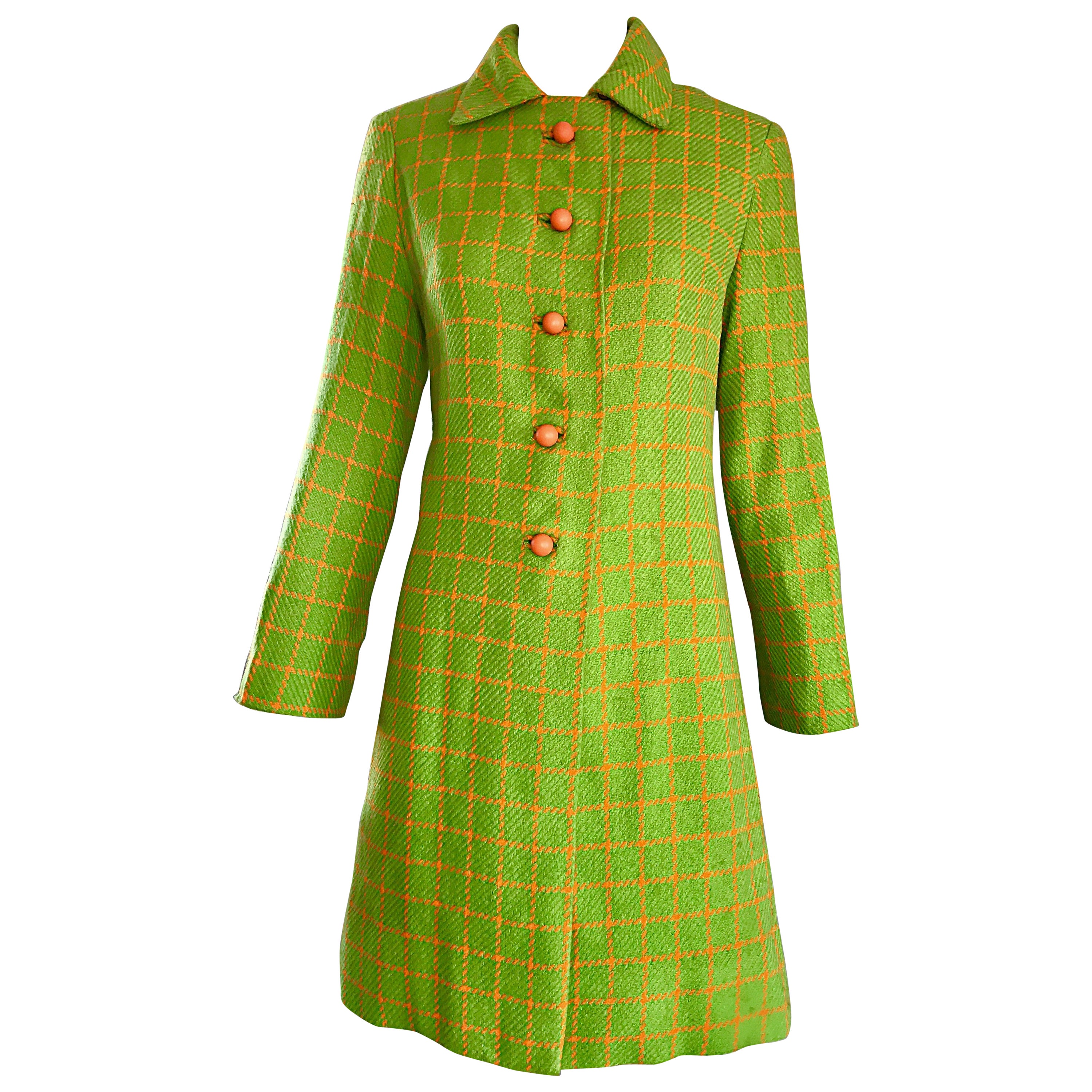 Orange Checkered Vintage 60s Wool 1960s Vintage Lime Green Wool Mod Coat