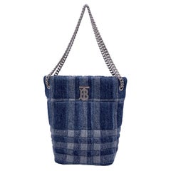 Burberry Blue Quilted Denim Small Lola Bucket Shoulder Bag Tote