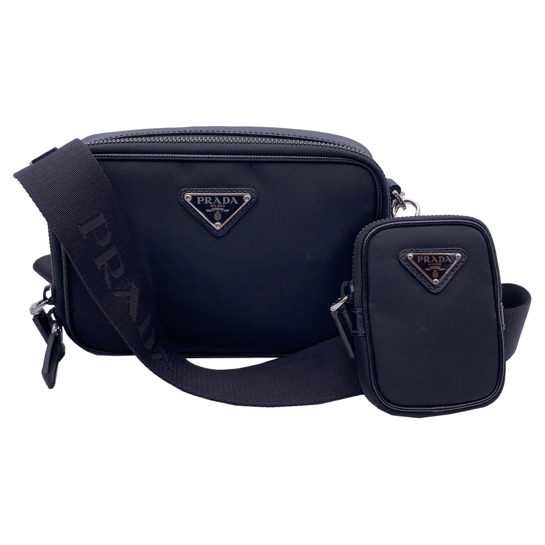 Prada Black Re-Nylon and Saffiano Brique Messenger Bag For Sale