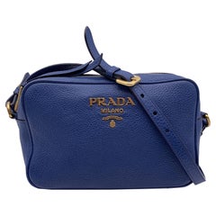 Prada Blue Vitello Phenix Leather Crossbody Messenger Camera Bag