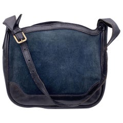 Gucci Vintage Navy Blue Suede and Leather Shoulder Bag