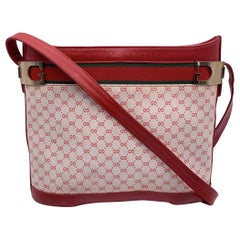 Gucci Vintage White and Red Monogram Canvas Bucket Shoulder Bag