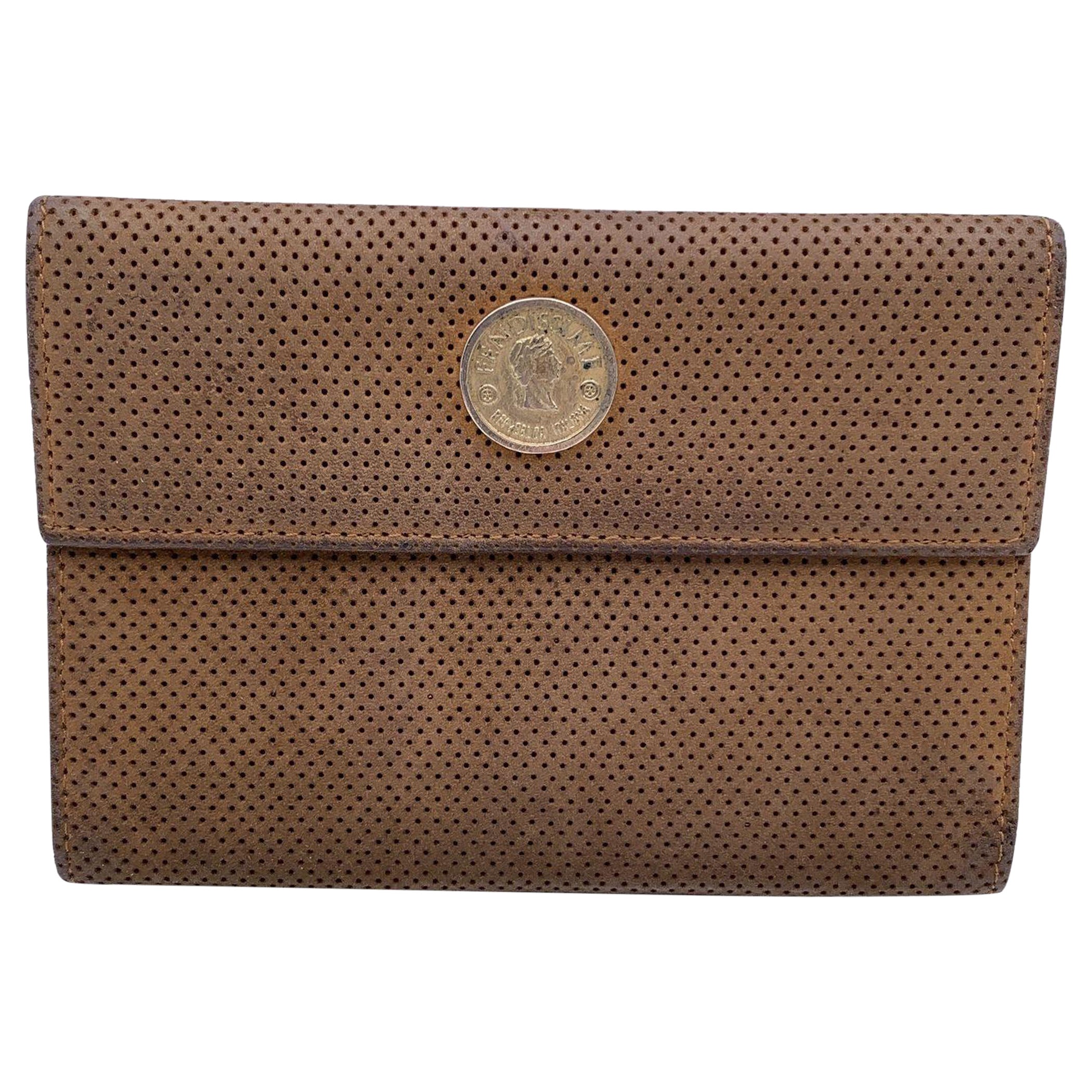 Fendissime Fendi Vintage Beige Perforated Leather Wallet For Sale