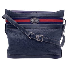 Gucci Vintage Blue Leather Web Stripes Bucket Shoulder Bag