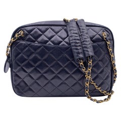 Chanel Vintage Black Quilted Leather Large Camera Shoulder Bag