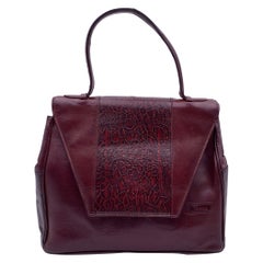 Gianni Versace Used Burgundy Embossed Leather Handbag Satchel
