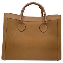 Gucci Vintage Beige Leather Princess Diana XL Maxi Bamboo Bag