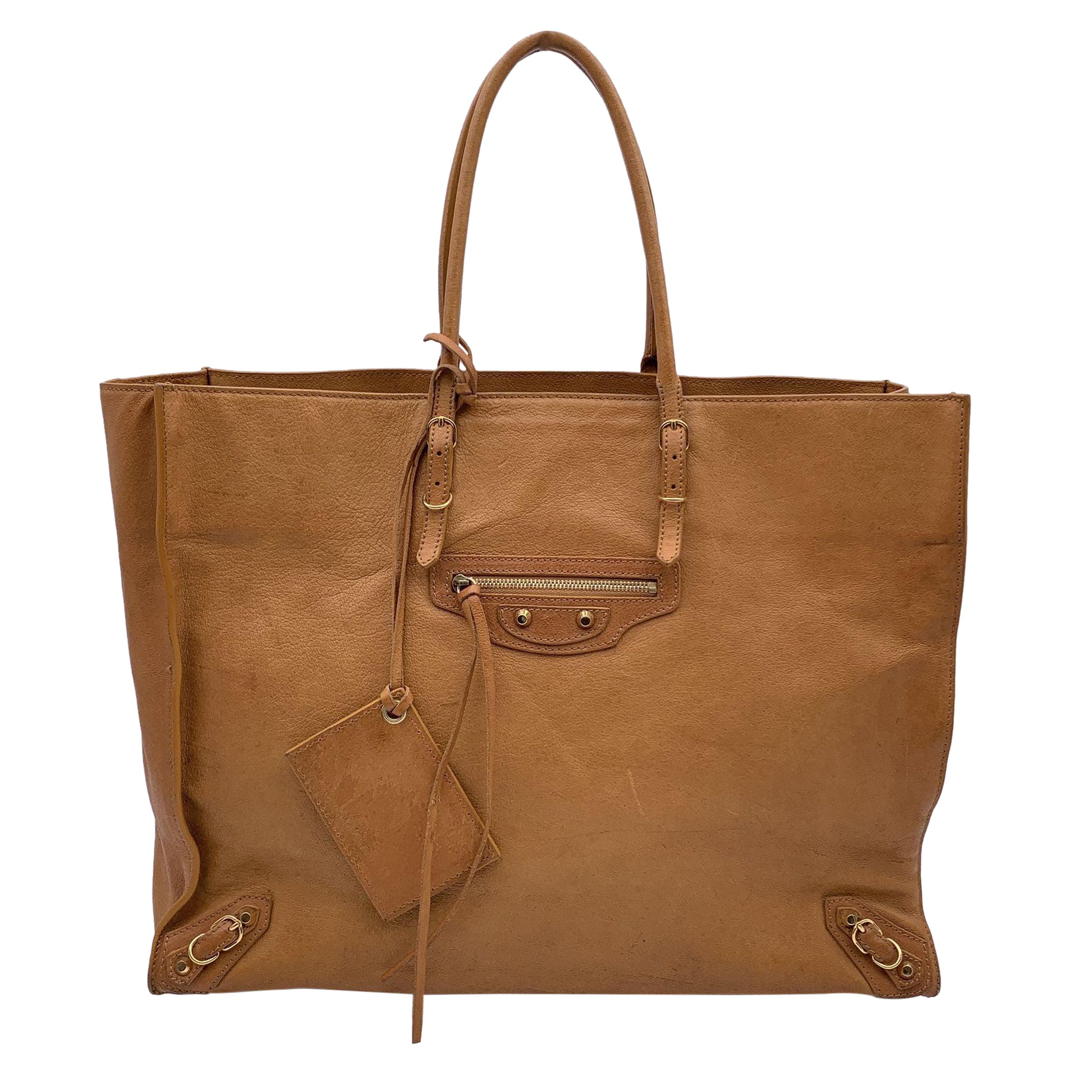 Balenciaga Beige Leather Papier A4 Large Tote Bag Handbag For Sale