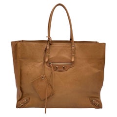 Used Balenciaga Beige Leather Papier A4 Large Tote Bag Handbag