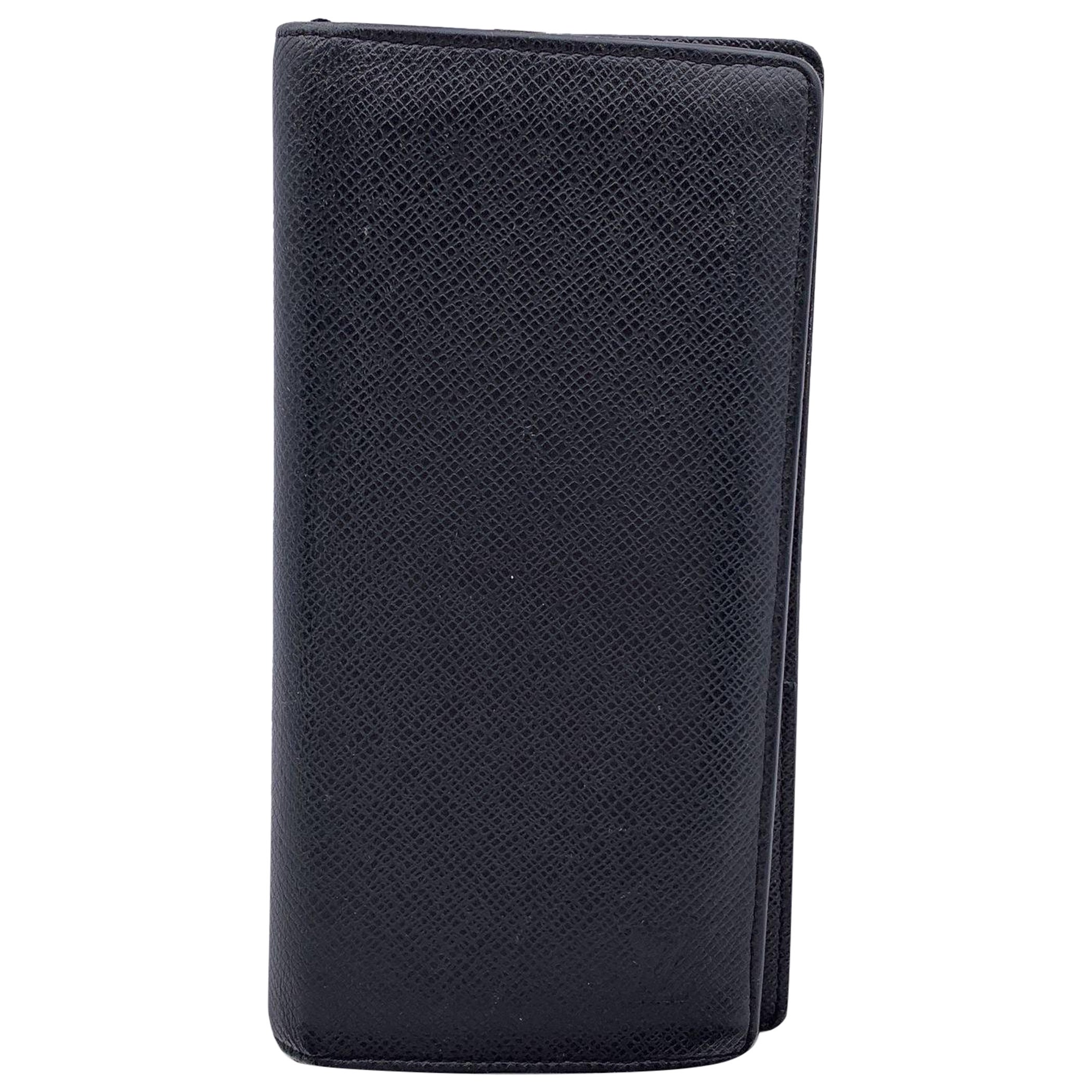 Louis Vuitton Black Taiga Leather Long Brazza Continental Wallet For Sale